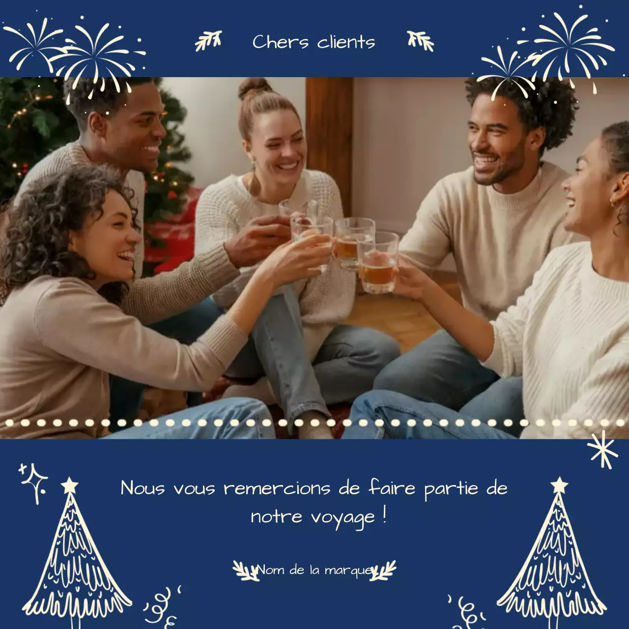 Illustration carrée bleue et crème pour le Nouvel An sur les réseaux sociaux