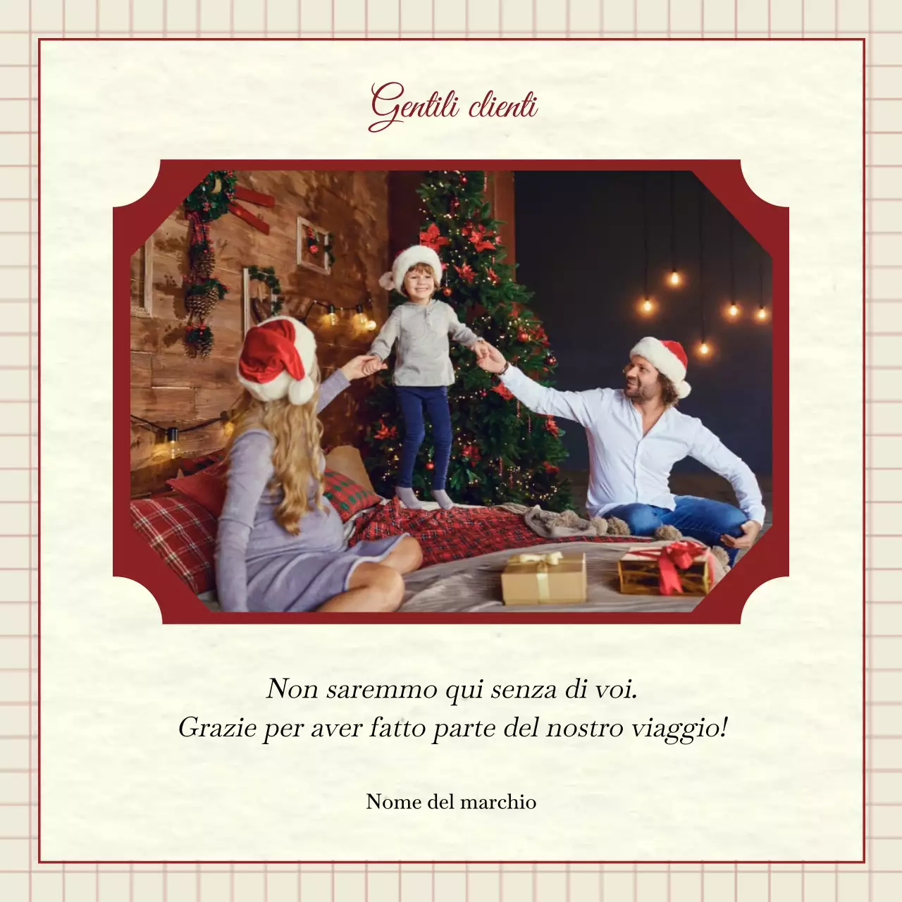 Quadrato dei social media con auguri di Natale minimalisti beige e rossi
