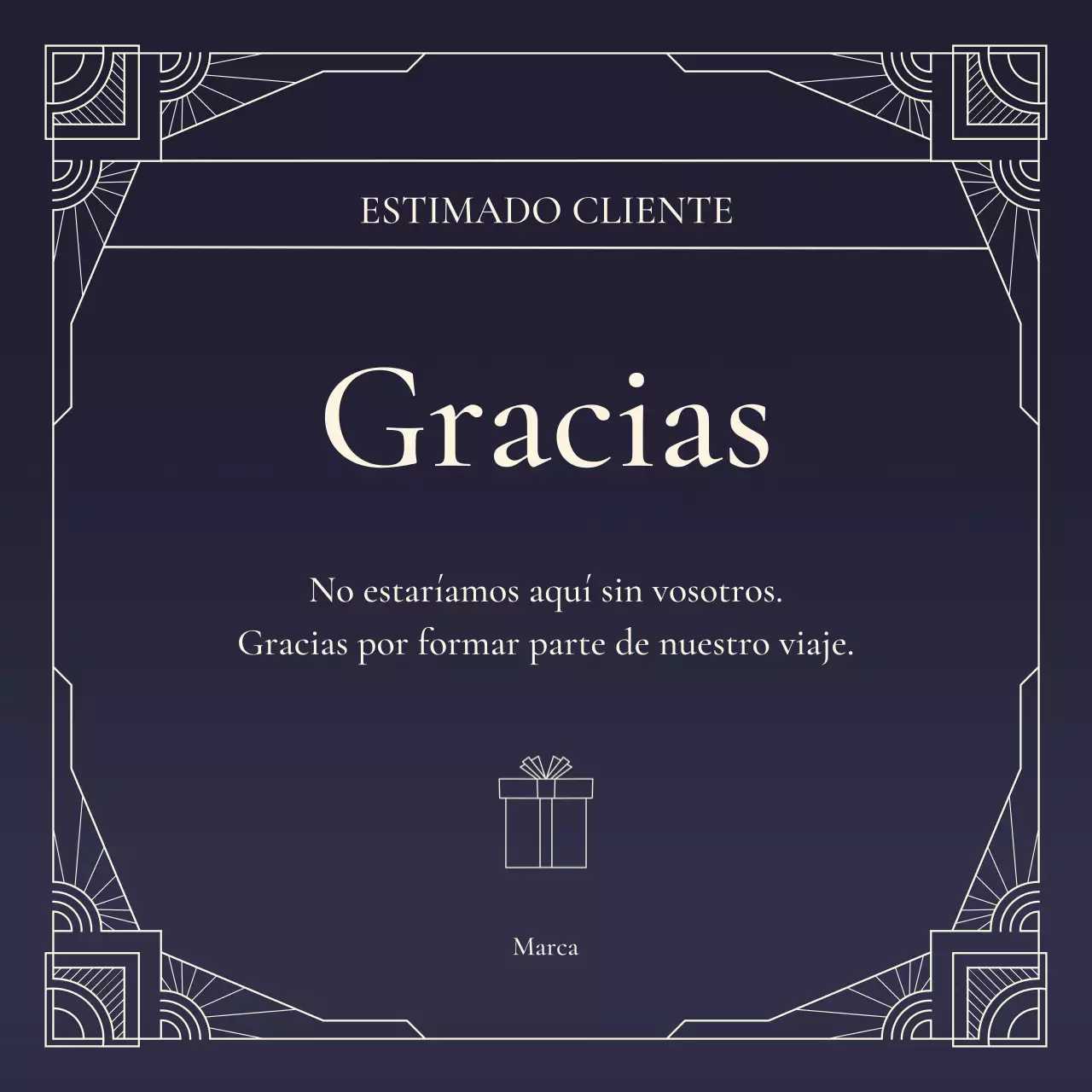 Cuadrado de felicitación de Año Nuevo con arte decorativo azul y beige para redes sociales