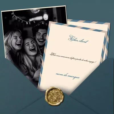 Carte de vœux classique vintage bleue et beige pour le Nouvel An sur les réseaux sociaux