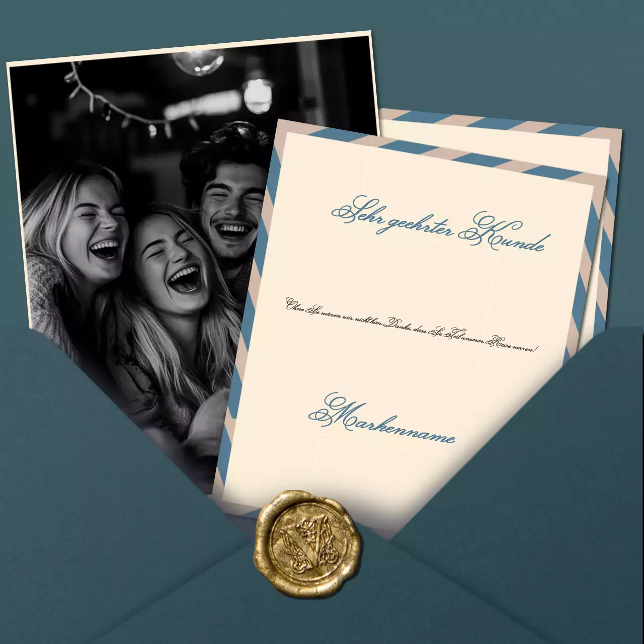 Blau und Beige Vintage Klassische Neujahrsgrüße Social Media Quadrat