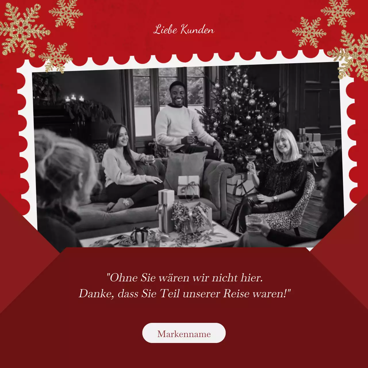 Moderne minimalistische Weihnachtsgrüße in Rot und Weiß für soziale Medien