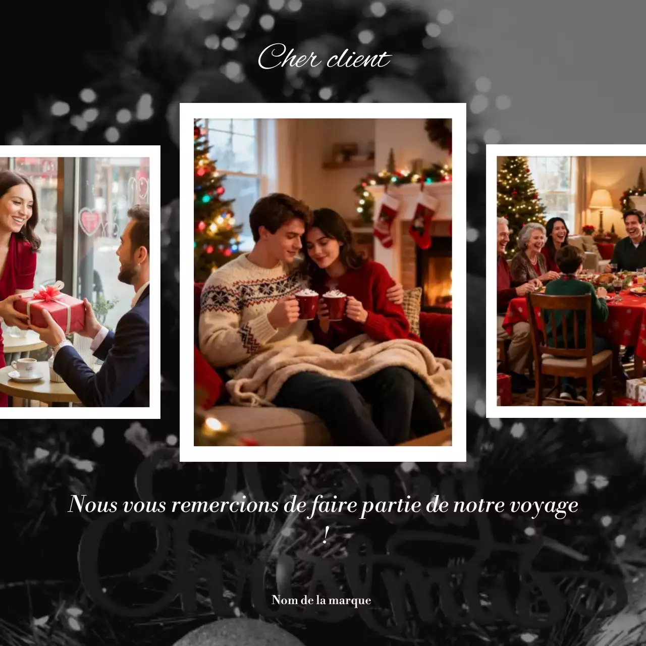 Carte de vœux de Noël minimaliste blanche et noire pour les réseaux sociaux