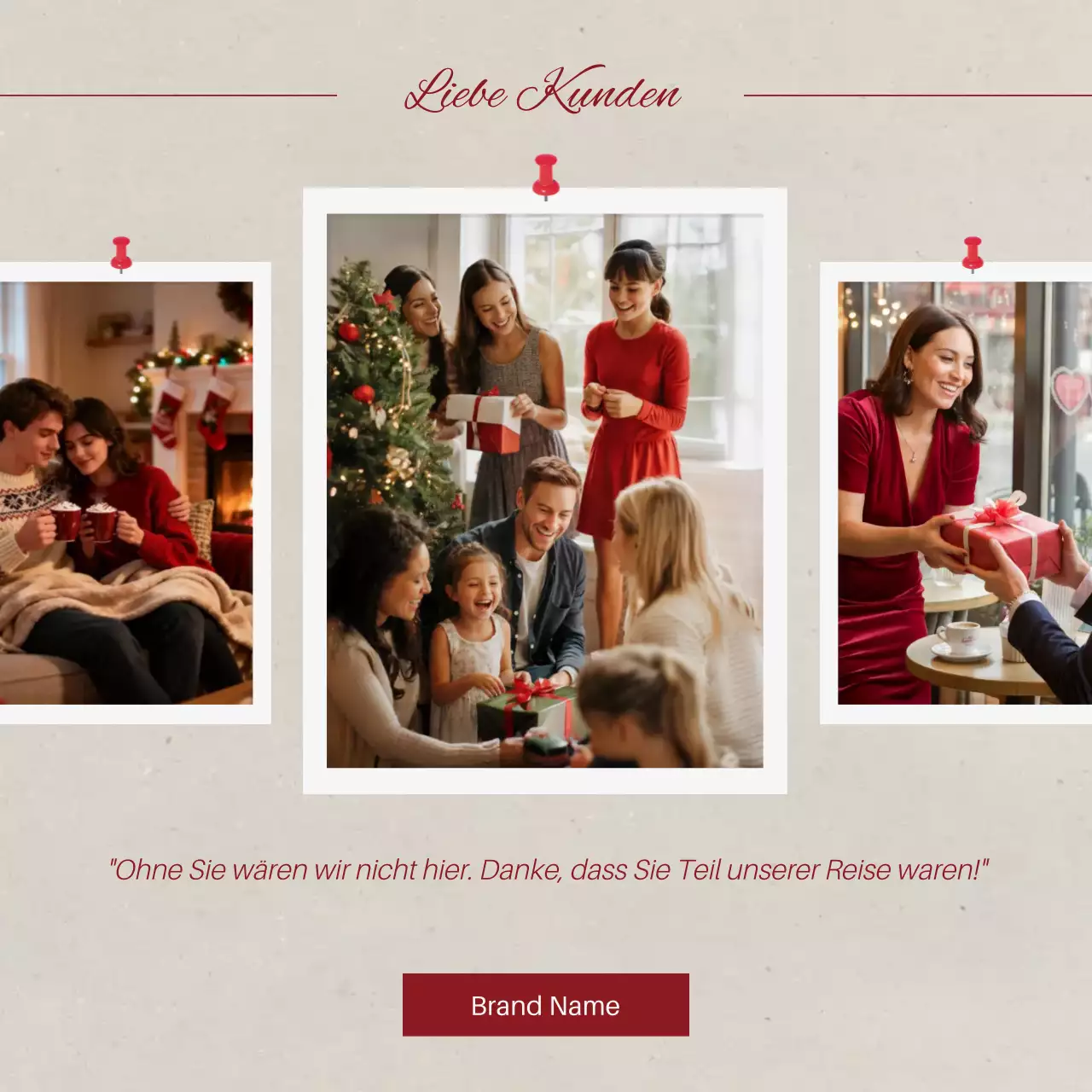 Beige und Rot Klassische Collage Weihnachtsgruß Social Media Quadrat