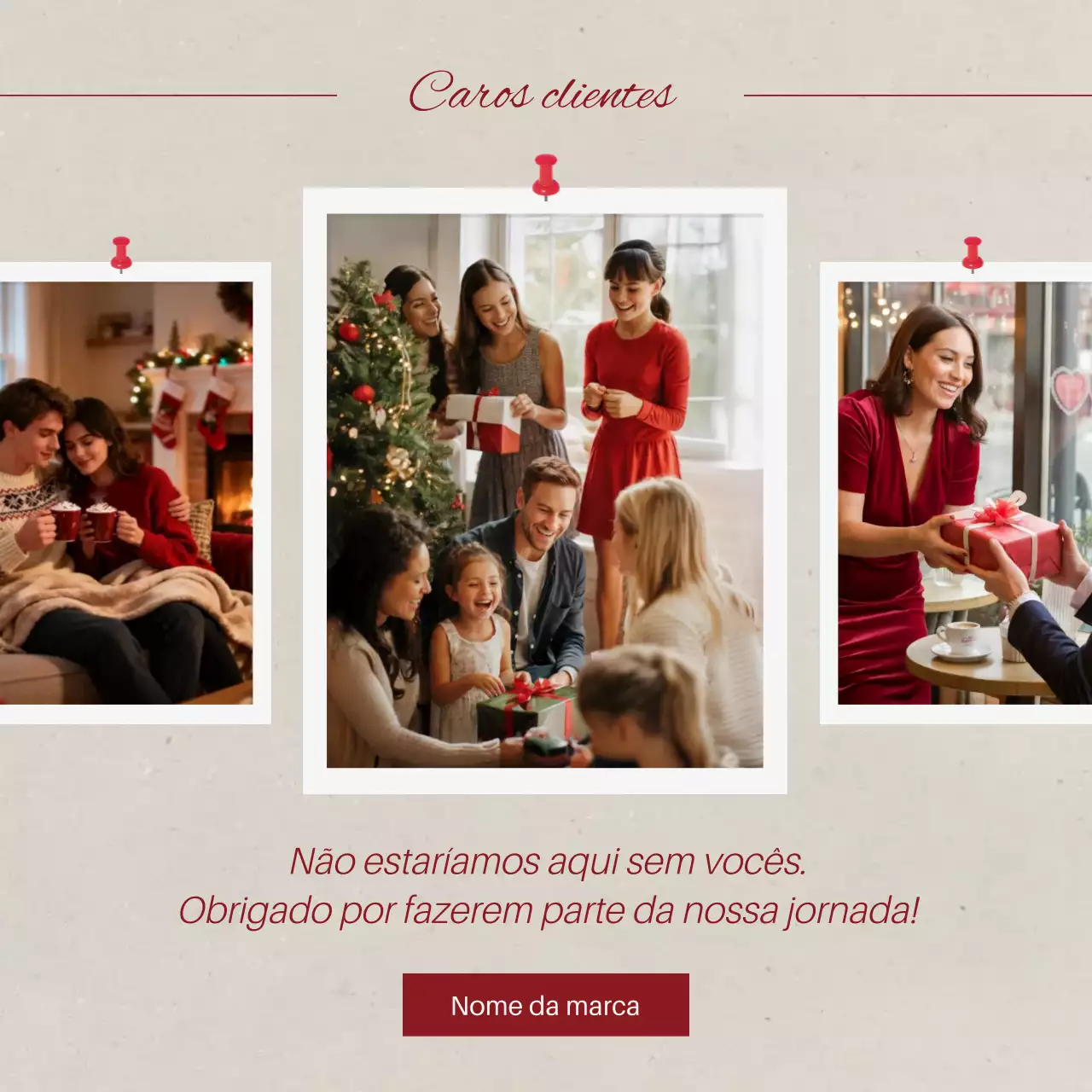 Colagem clássica de Natal em tons de bege e vermelho para redes sociais.