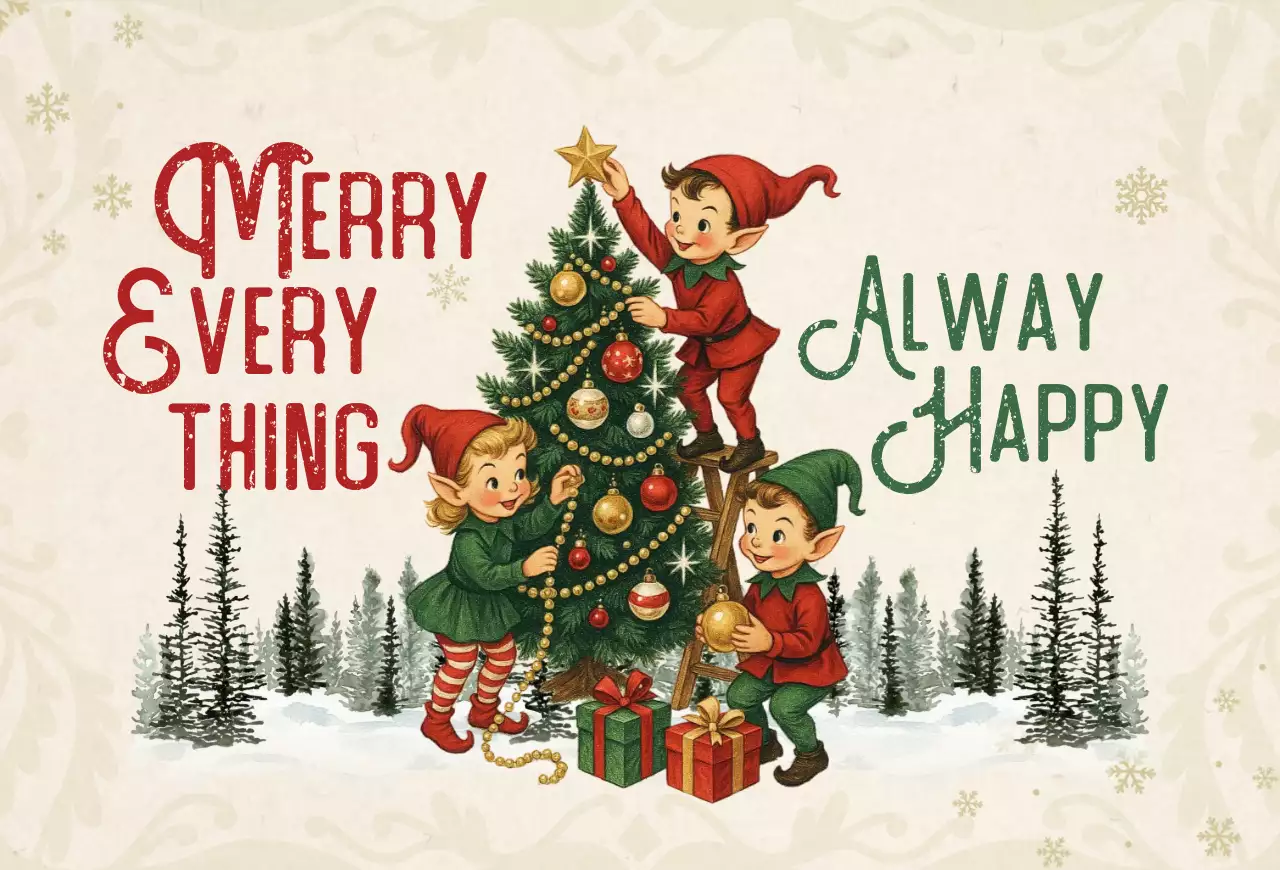 Kartu Pos Natal Vintage Hijau Muda