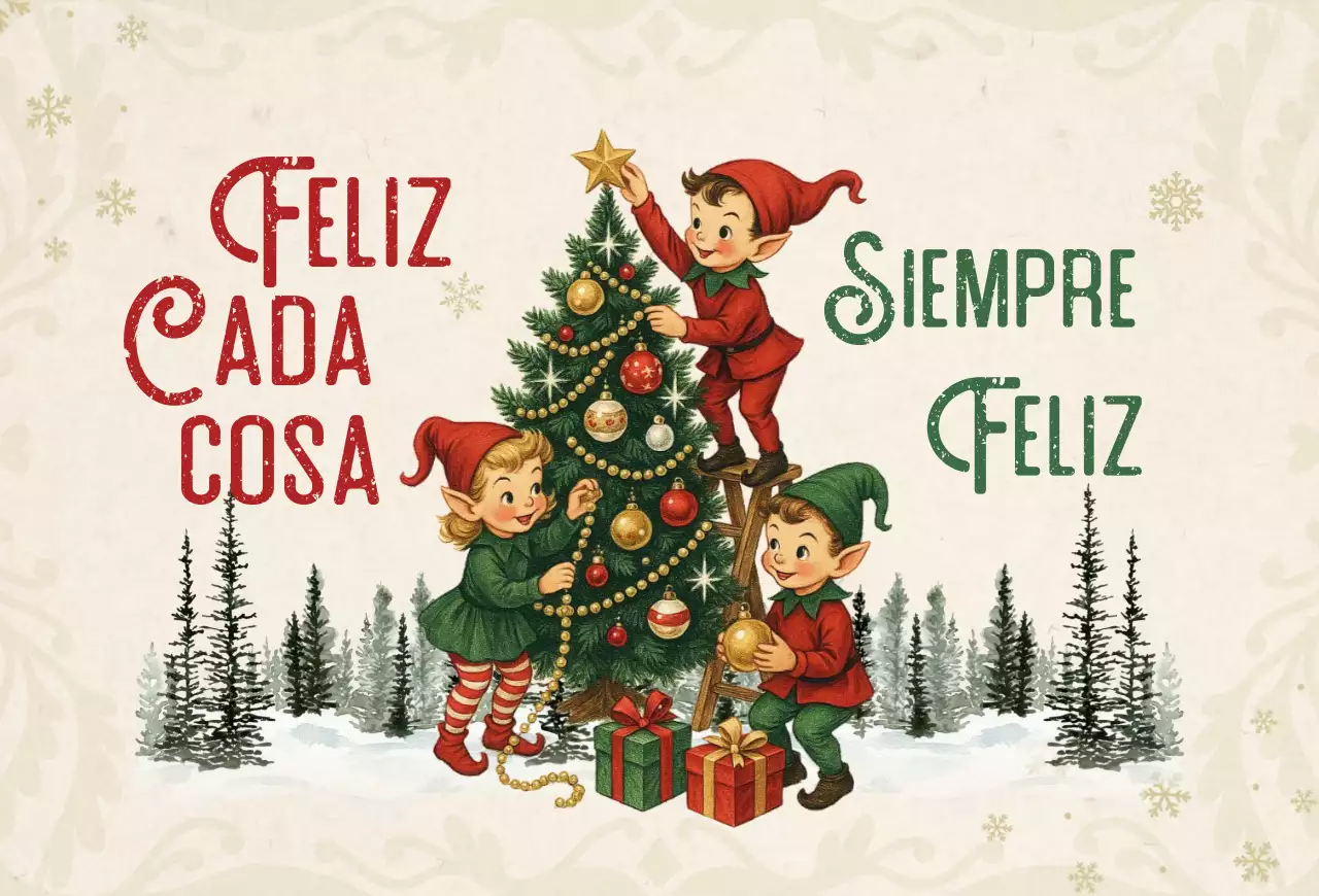 Postal navideña vintage verde claro