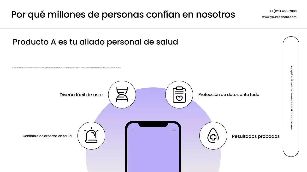 Presentación de promoción de tecnología sanitaria moderna de color púrpura