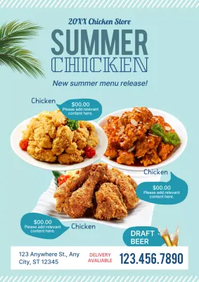 Blue Modern Chicken Promotion Poster