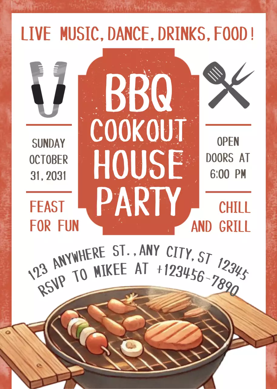 오렌지 레트로 바베큐 초대 포스터
