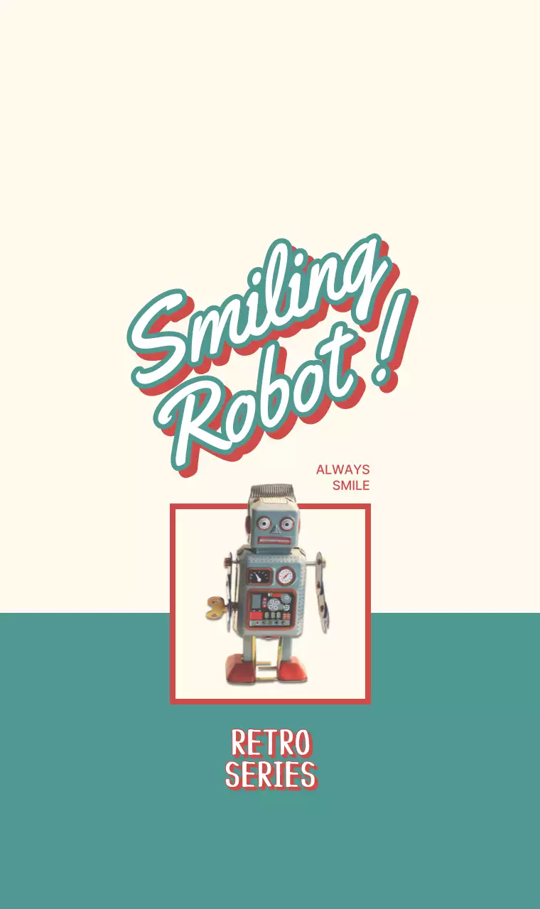 레트로 스타일의 청록색 귀여운 로봇과 타이포그래피