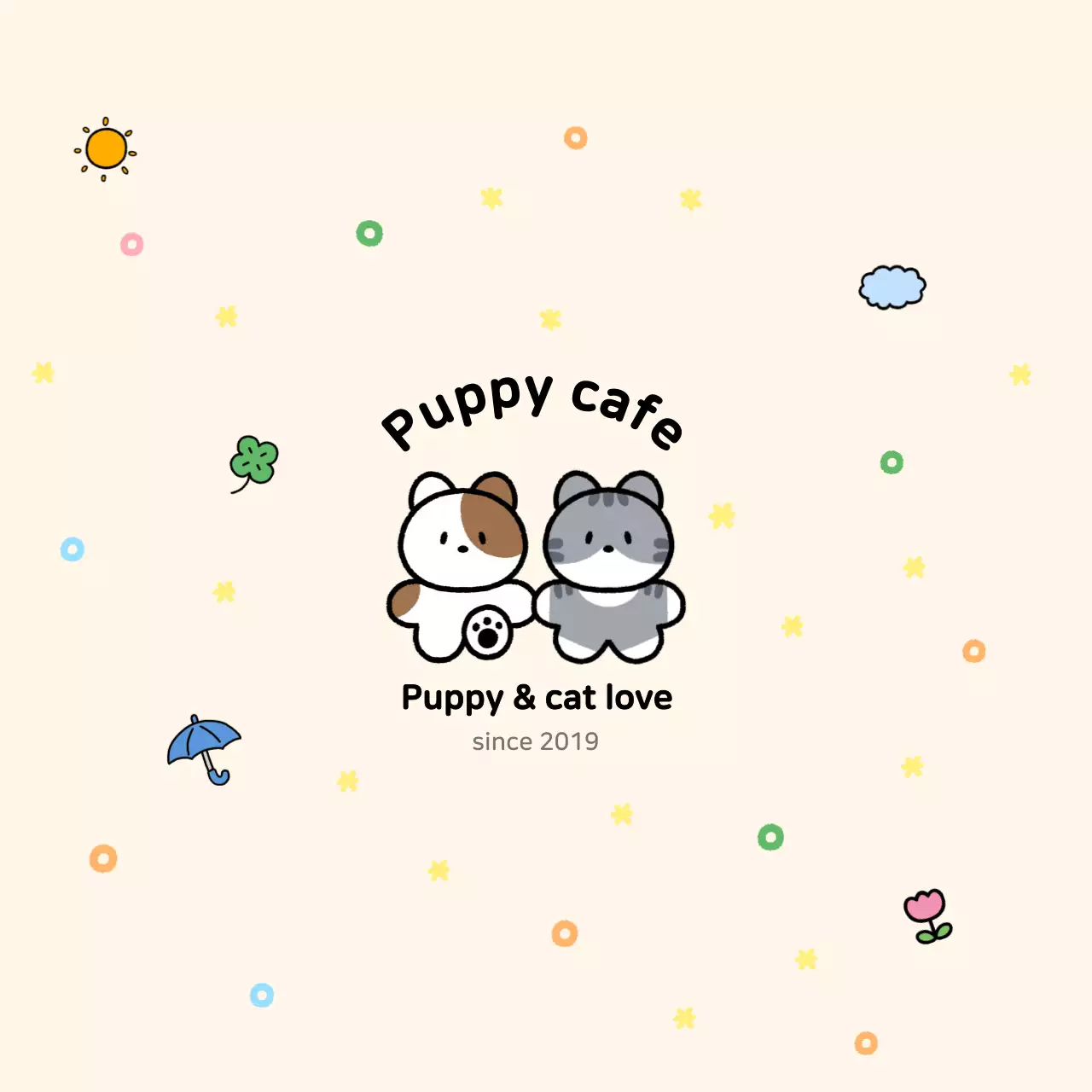 귀여운 동물 일러스트의 애완동물 카페 홍보용