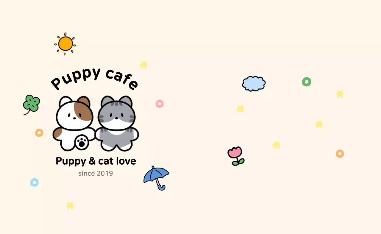 귀여운 동물 일러스트의 애완동물 카페 홍보용