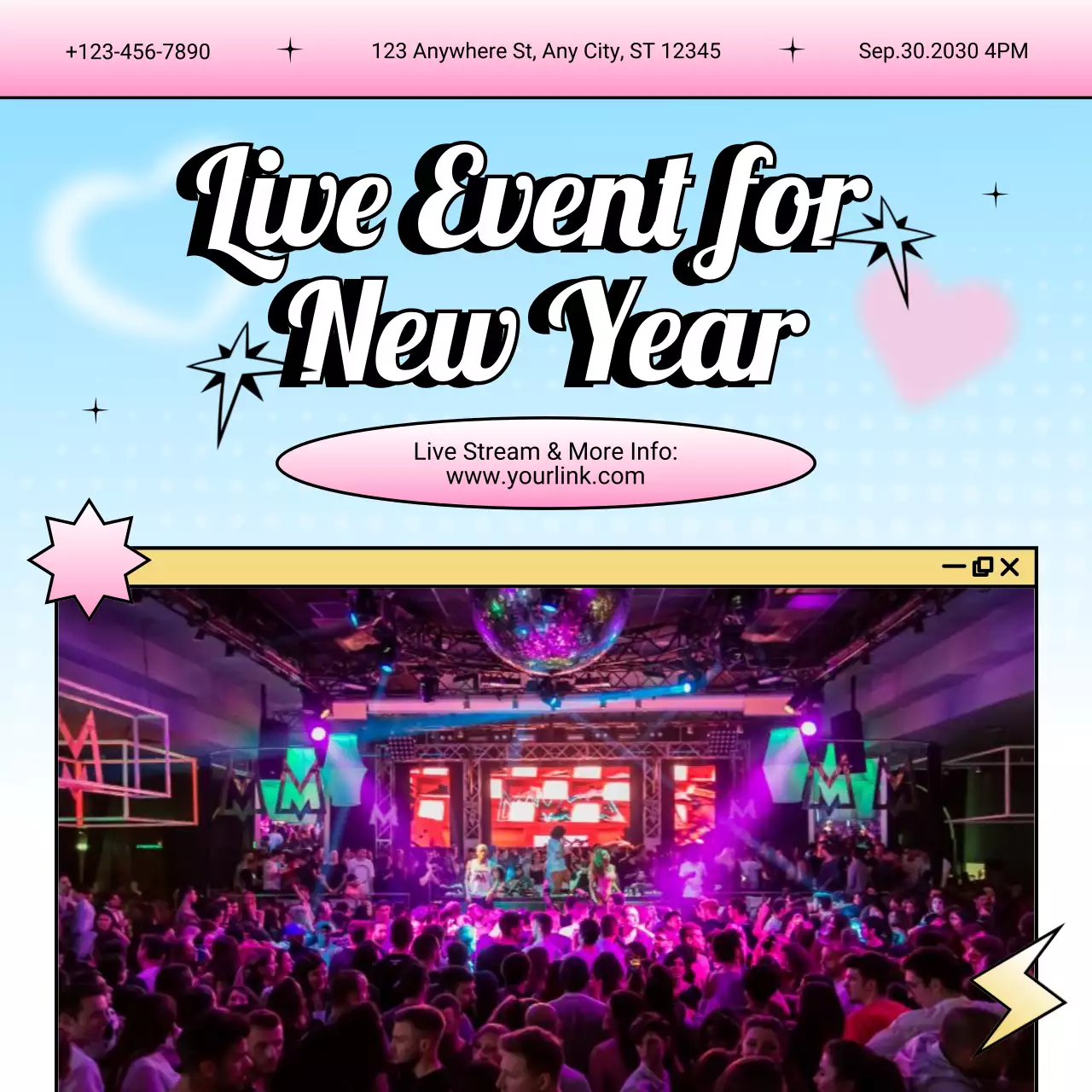 Blue and Pink Y2K Event Announcement for New Year Social Media