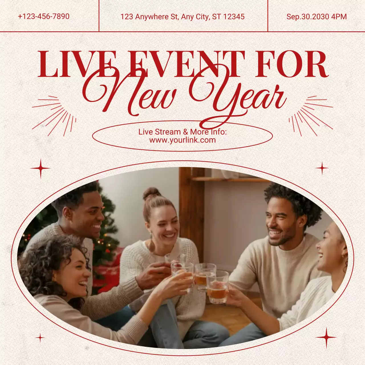 Red and Beige Vintage Event Announcement for New Year Social Media