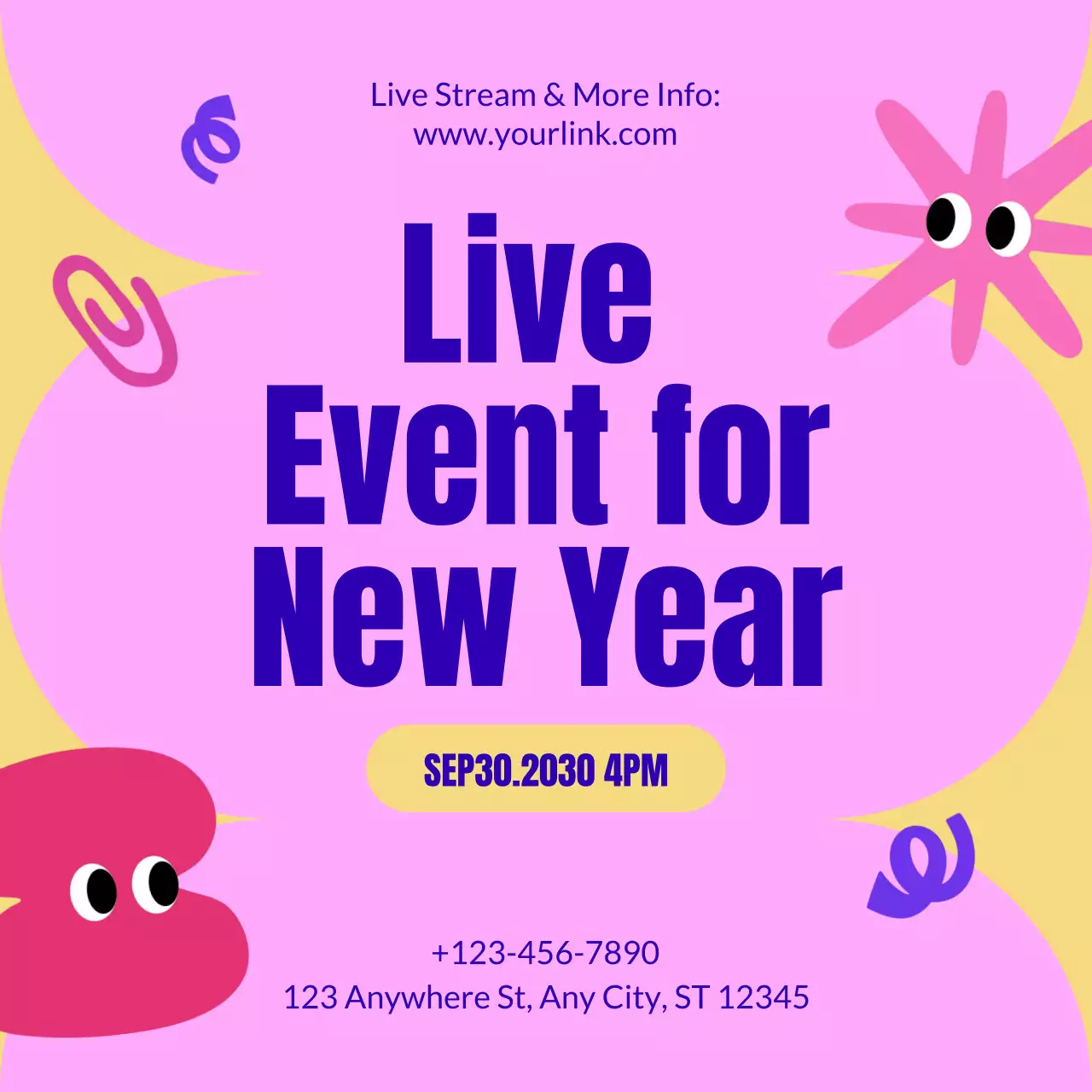 Pink Playful Event Announcement for New Year Social Media