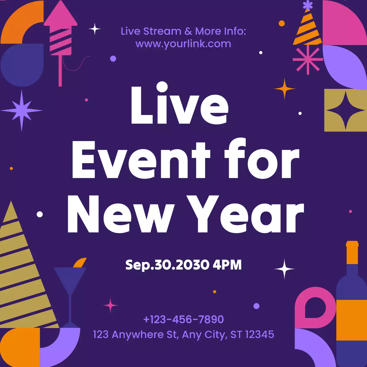 Purple Geometric Event Announcement for New Year Social Media