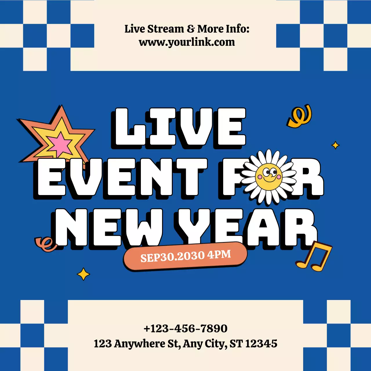 Blue and Beige Retro Event Announcement for New Year Social Media