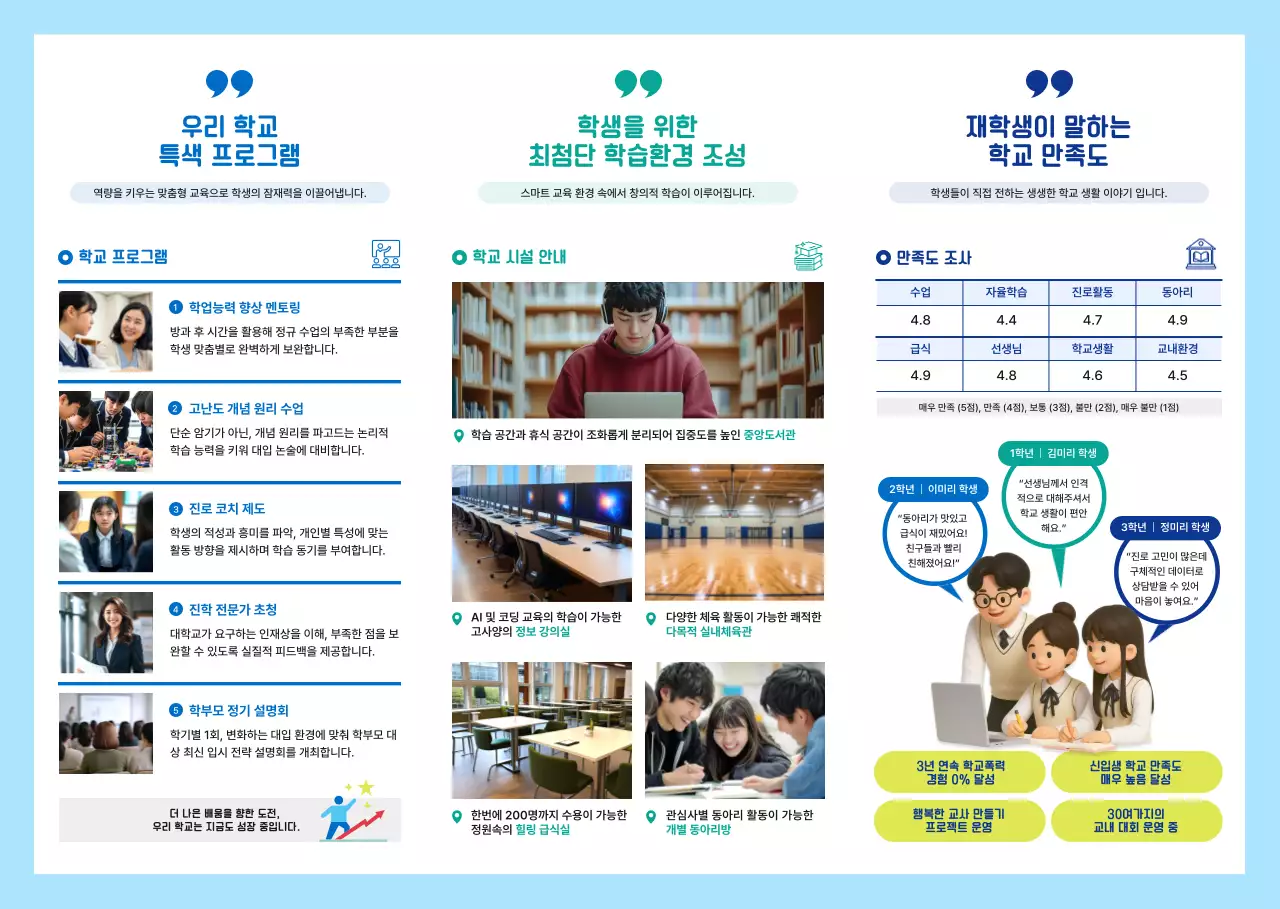 파랑 깔끔 학교 교육 입학 모집