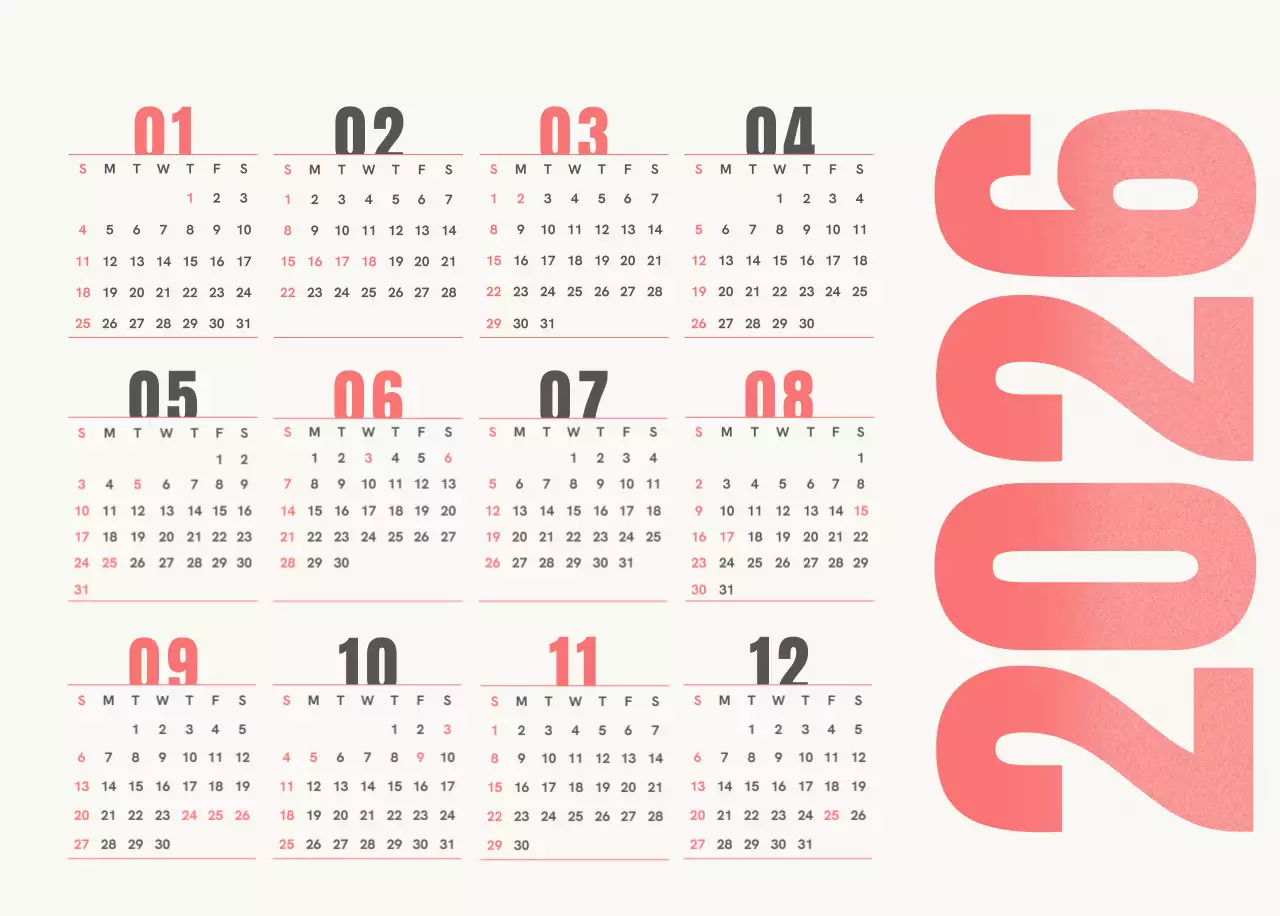 핑크 심플 달력 캘린더