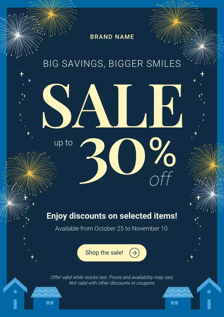 Blue Simple Illustrative New Year Promotion Poster