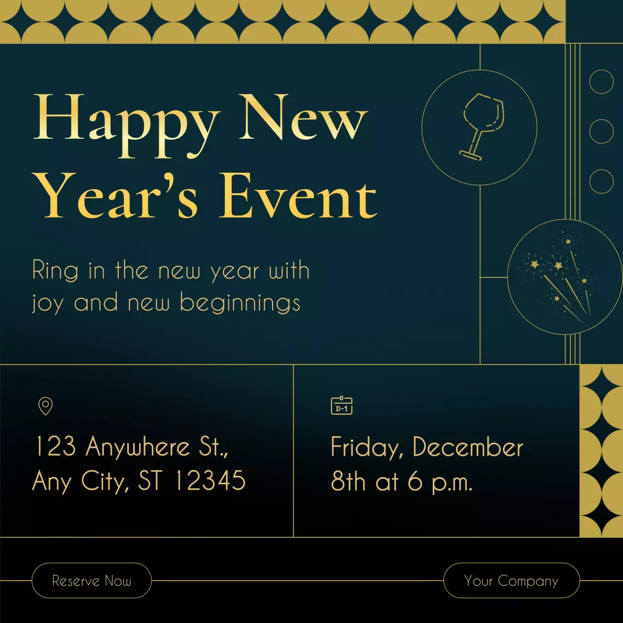 Black and Gold Art Deco Minimalist New Year Event Social Media Square
