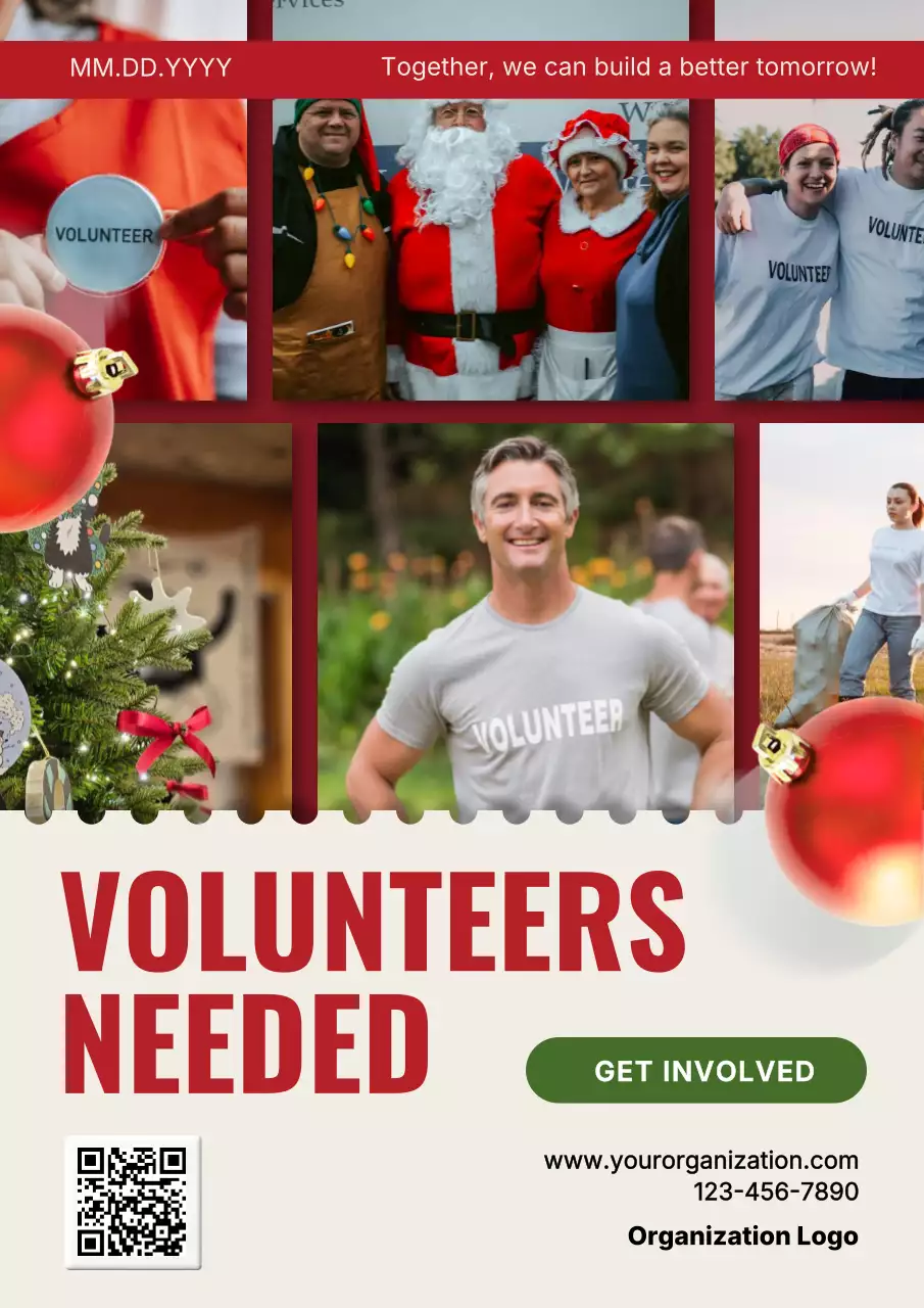Red Festive Volunteer Announcement Poster