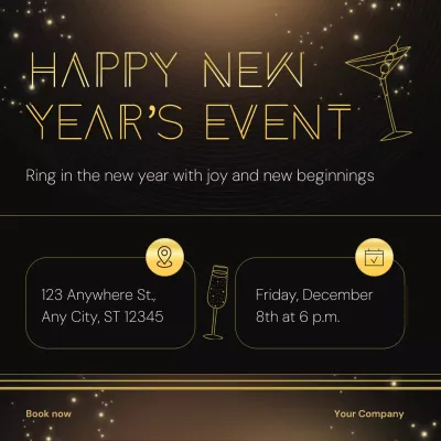 Black and Gold Art Deco Minimalist New Year Event Social Media Square