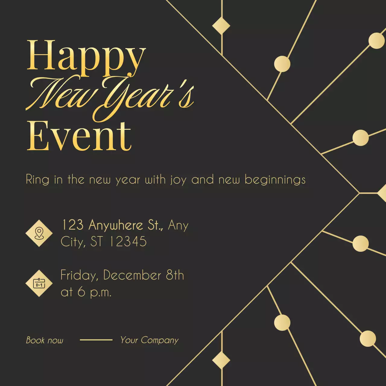 Black and Gold Art Deco Minimalist New Year Event Social Media Square