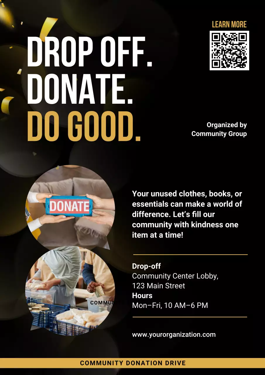 black modern donation announcement