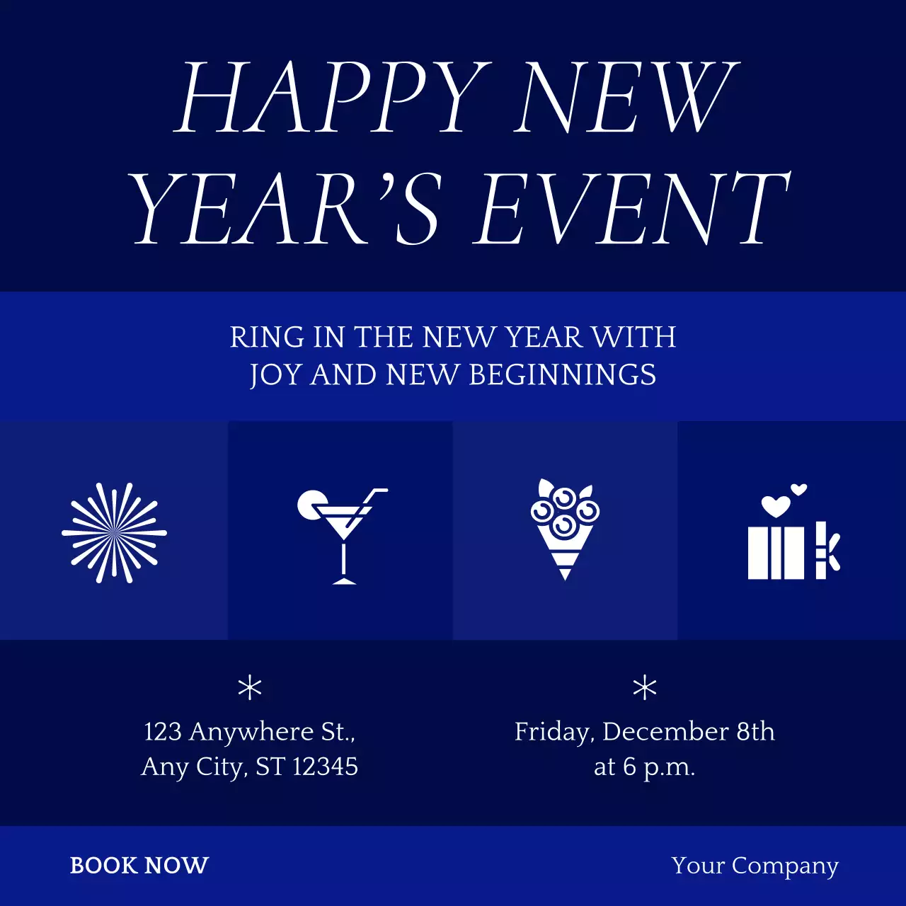 Blue and White Minimalist Illustrative New Year Event Social Media Square