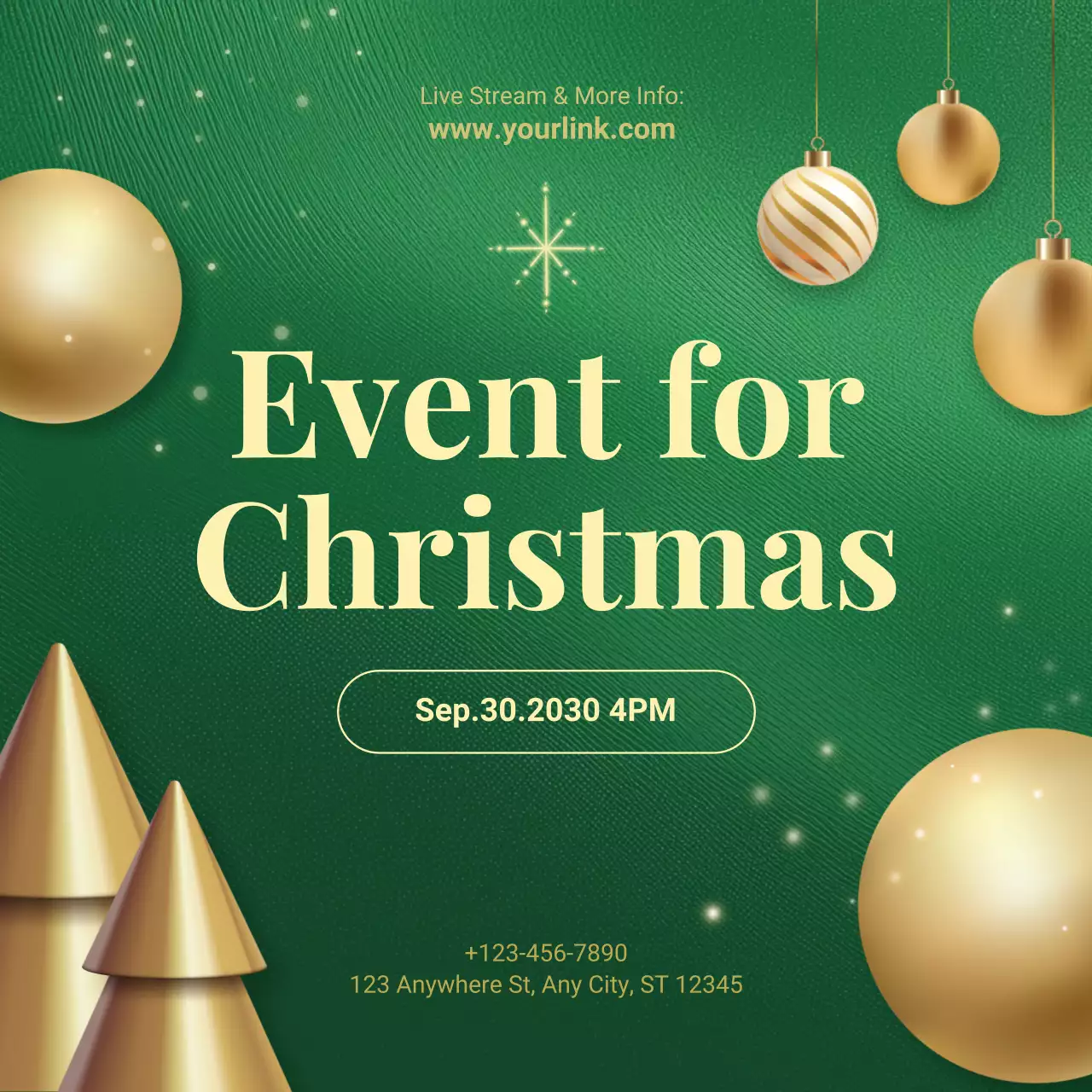 Green and Gold 3D Christmas Event Advertisement