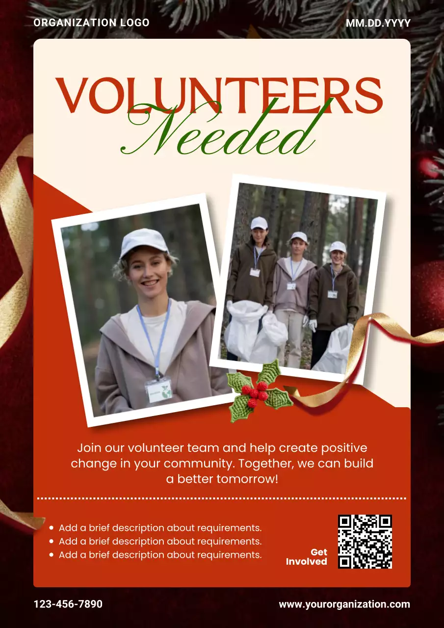 Red Modern Christmas Volunteer Promotion Poster