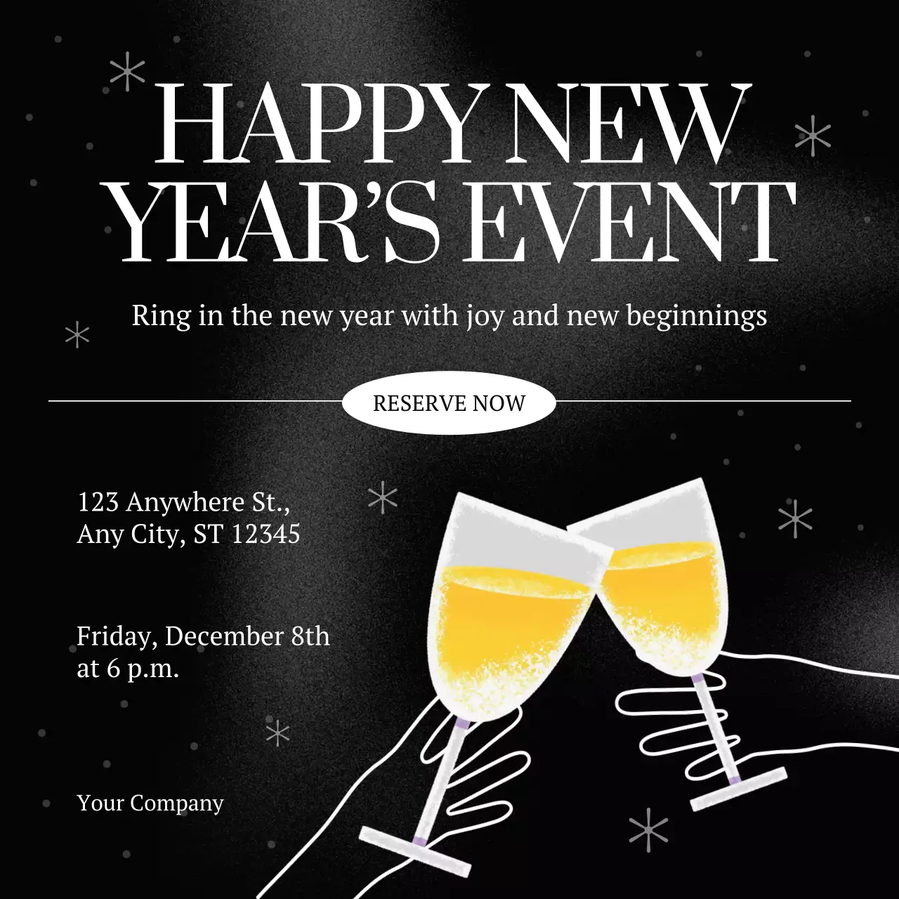 Black and White Simple Illustrative New Year Event Social Media Square