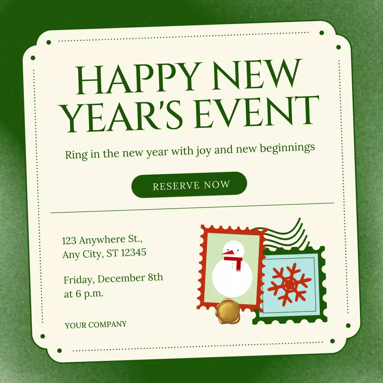 Green and Cream Minimalist Illustrative New Year Event Social Media Square