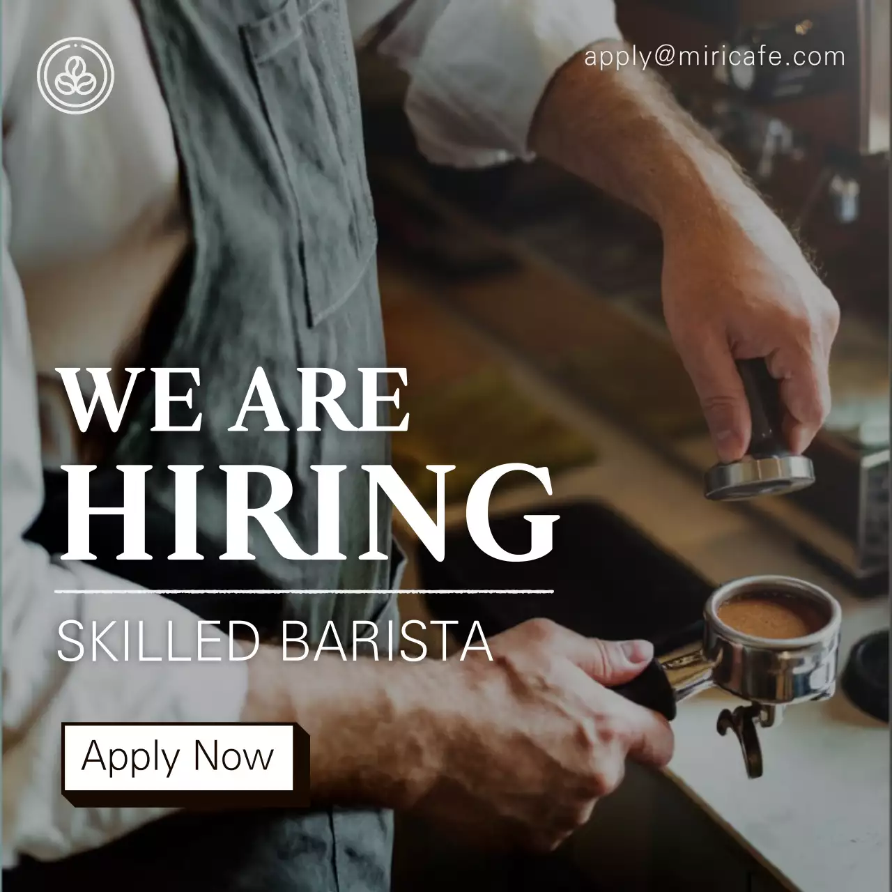 Barista job posting with dark background photo V1