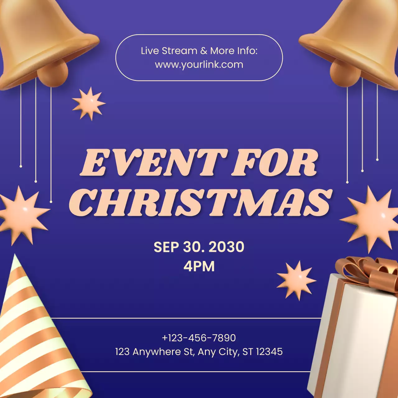 Purple and Gold 3D Christmas Event Advertisement