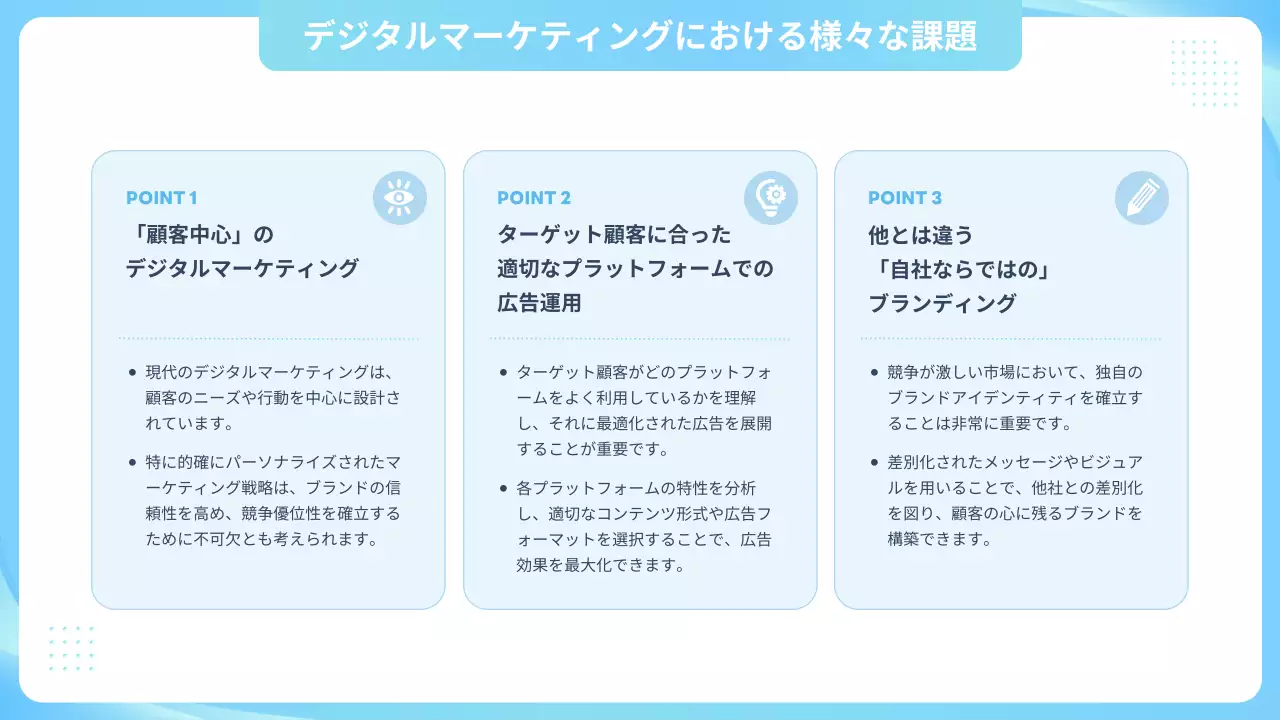 青 シンプル マーケティング プレゼンテーション