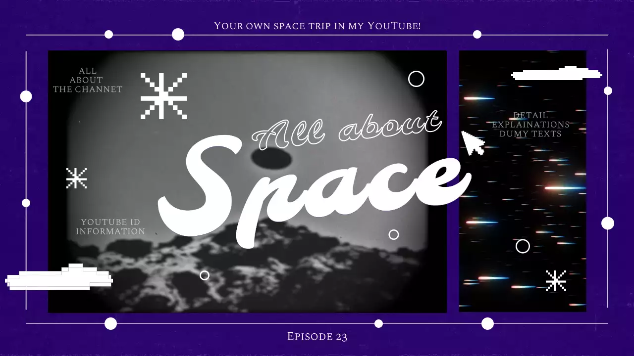 보라색 픽셀아트의 키치한 레트로 우주 유튜브 인트로