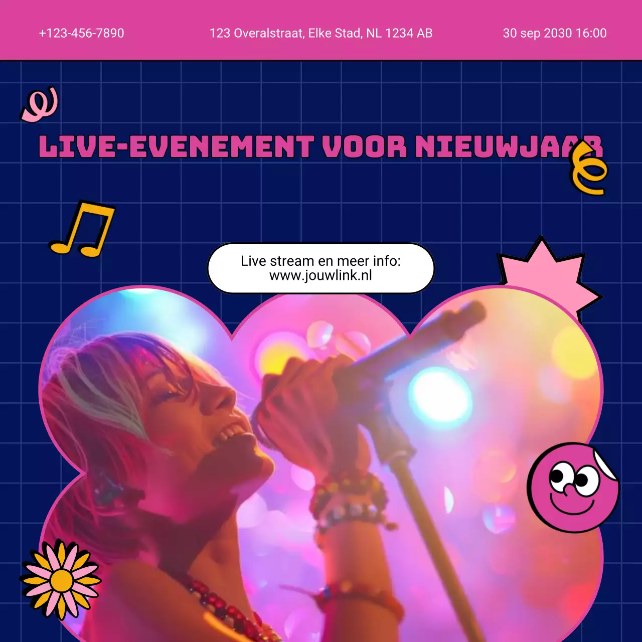 Geelroze Retro-evenementaankondiging voor Nieuwjaar op sociale media