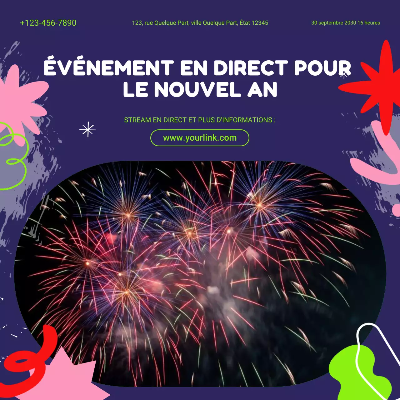 Annonce de l'événement Blue Flat pour les réseaux sociaux du Nouvel An