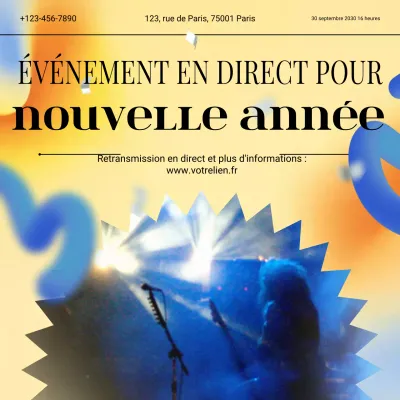 Annonce d'événement dégradé jaune-bleu pour le Nouvel An sur les réseaux sociaux