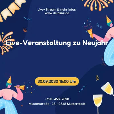 Ankündigung einer Veranstaltung von Blue Illustrated für die sozialen Medien zum neuen Jahr