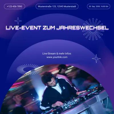 Ankündigung eines Events mit lila Farbverlauf für die sozialen Medien zum neuen Jahr