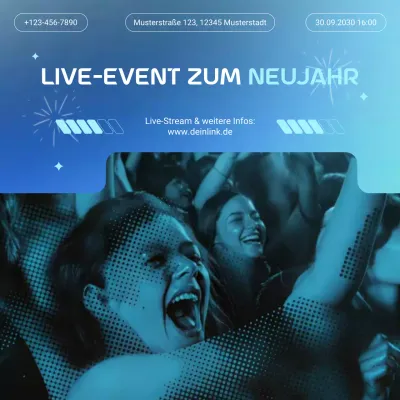 Ankündigung eines Events mit blauem Farbverlauf für die sozialen Medien zum neuen Jahr