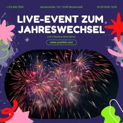 Ankündigung einer Veranstaltung von Blue Flat für die sozialen Medien zum neuen Jahr