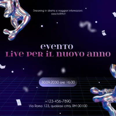 Annuncio dell'evento astratto viola argento per i social media di Capodanno