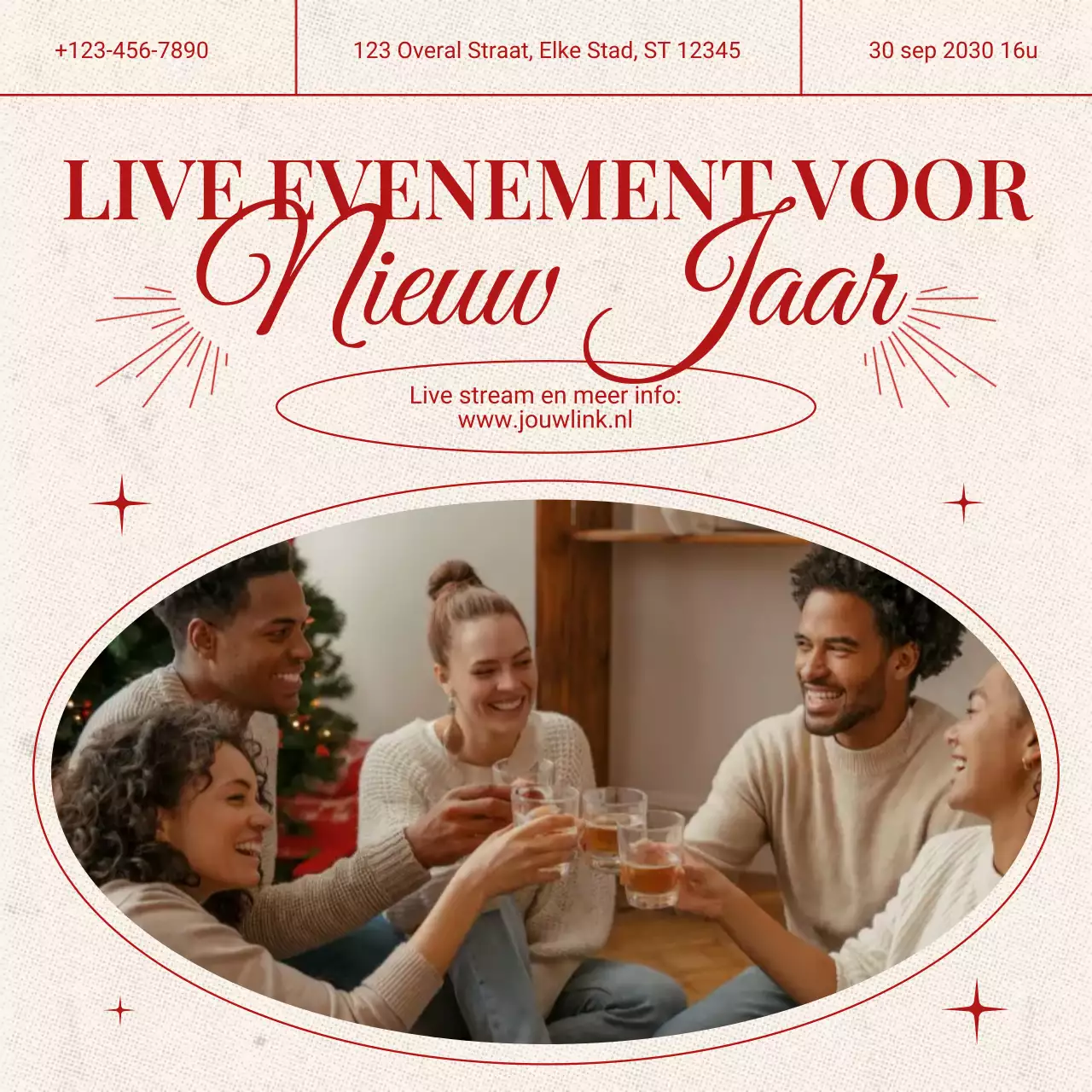 Aankondiging van Red Beige Minimalism-evenement voor sociale media in het nieuwe jaar