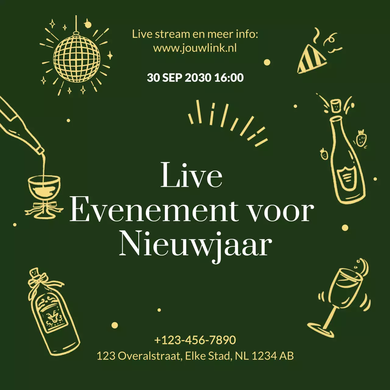 Gouden smaragd handgetekende evenementaankondiging voor nieuwjaarssociale media