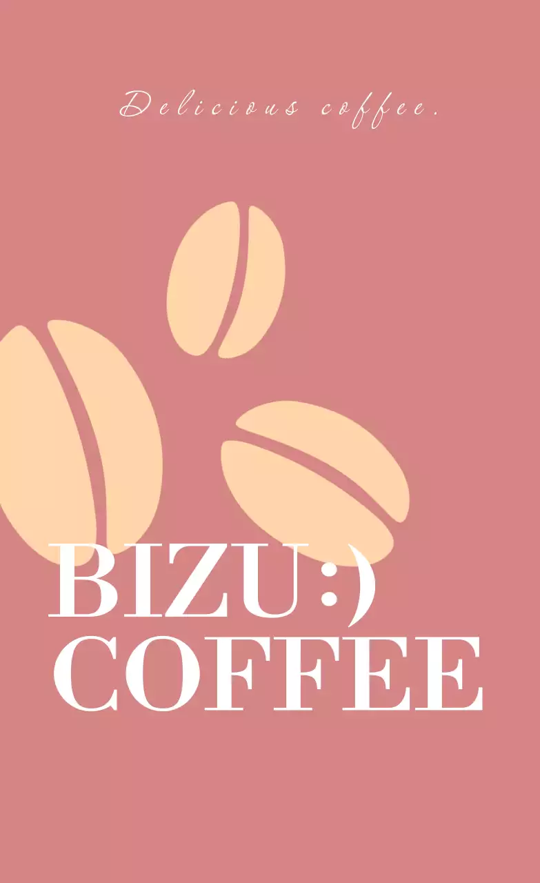 붉은 연갈색과 연주황색의 화이트 텍스트 커피콩 일러스트로 이루어진 클래식한 카페 홍보